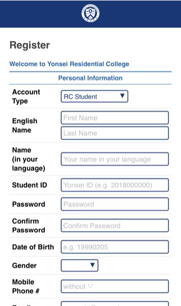 Sign Up - Account Information (1/2)