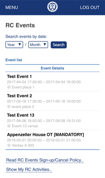 Student User - Event List