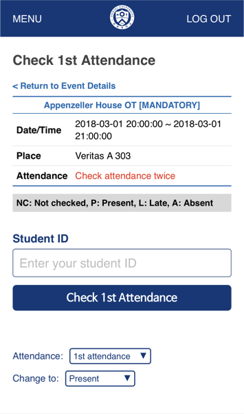 Admin User - Manage Event - Attendance Check